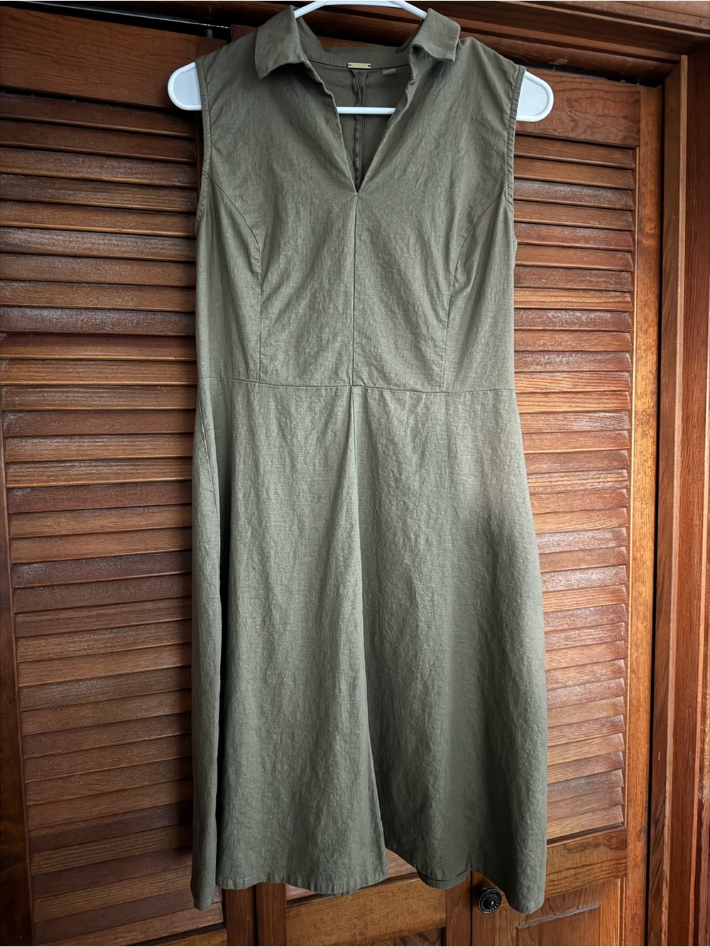 T Tahari Olive Green Sleeveless Collared A-Line Dress